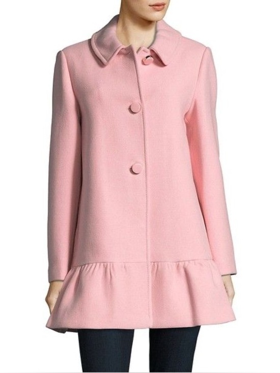 kate spade Jackets & Blazers - Kate Spade Pink Ruffle Hem Coat Size Large Coquette Balletcore Feminine Spring